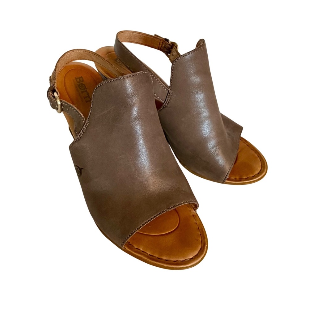 Born‎ D93122 Brown Leather Wedge Sandals Womens 9M Slingback Open Toe Shoes